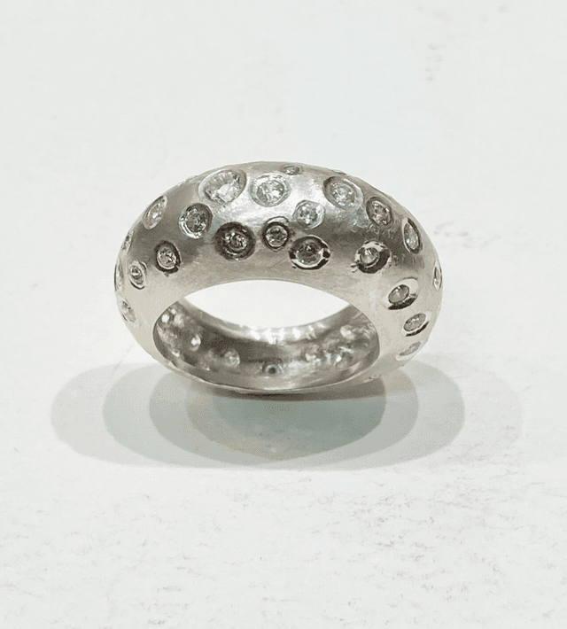 Diamond sky silver domed  ring with 53 white cubic zirconia